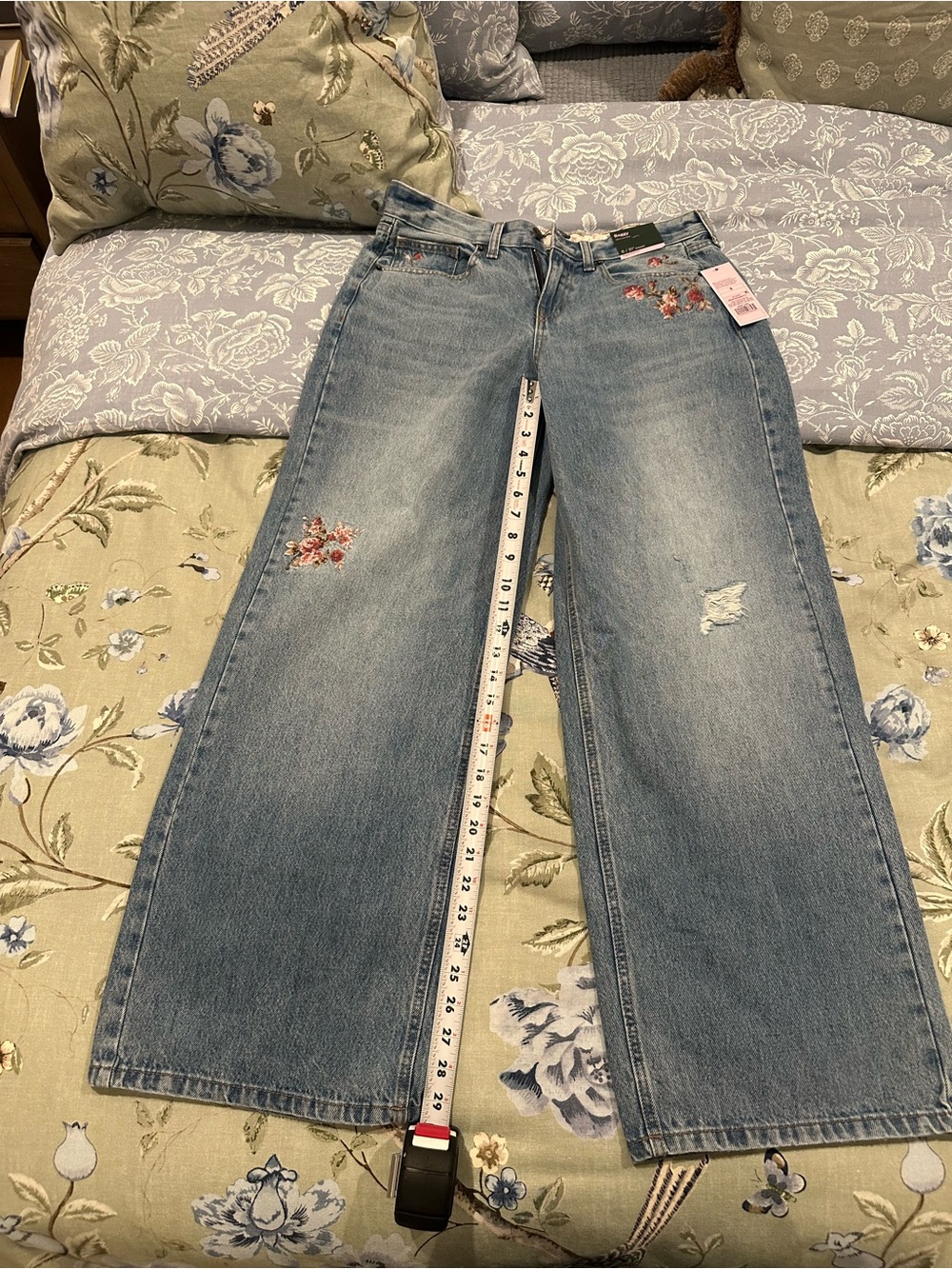 wild fable Light Blue Embroidered Wide-Leg Jeans